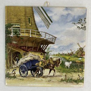 Vintage Royal Mosa Volendam Holland Windmill Ceramic Hanging Dutch Pottery Tile